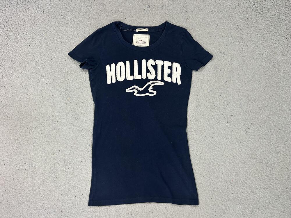 Y2K Hollister Shirt Juniors Small Blue Logo Applique Graphic Slim Fit Baby Tee